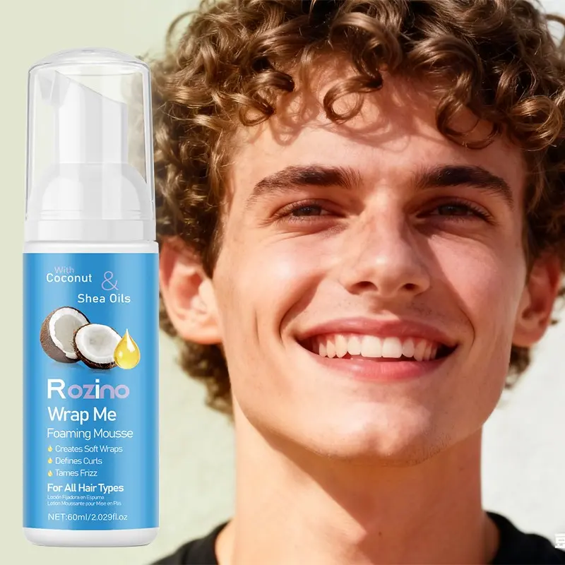 60ML Hair Foaming Mousse for Wavy Hair with Coconut Oil and Shea Butter, Moisturize, Softening and Styling for All Hair Types, Tames Frizz, Natural Curls, Easy-To-Use Bottle Design