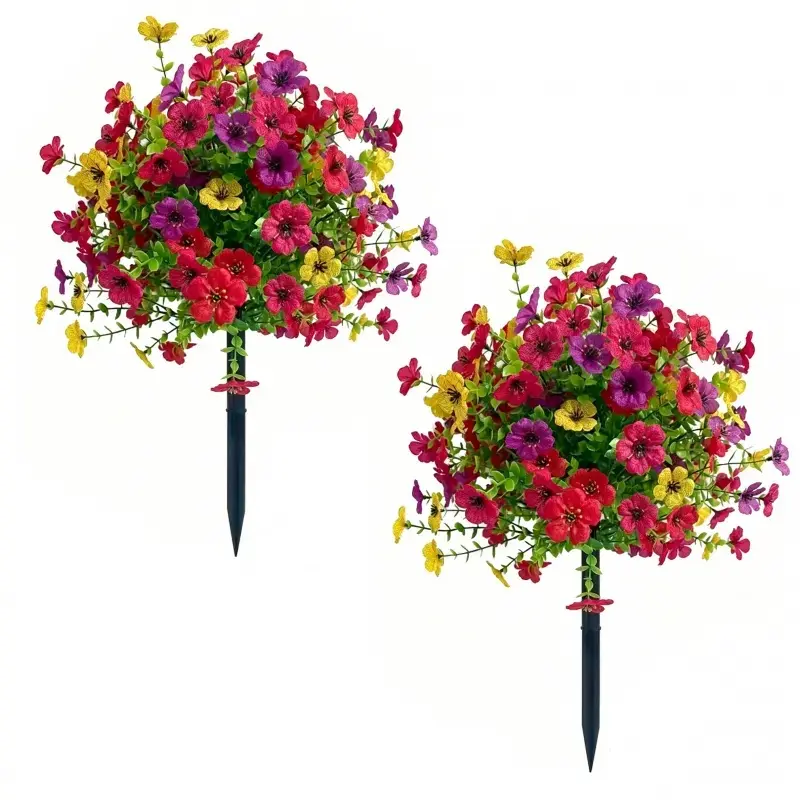 2 Bundles Artificial Flowers, UV-Resistant & Waterproof Outdoor Faux Flower Arrangements, No-Water No-Maintenance Floral Decor for Patio, Balcony, Garden & Home, Halloween & Christmas Gift