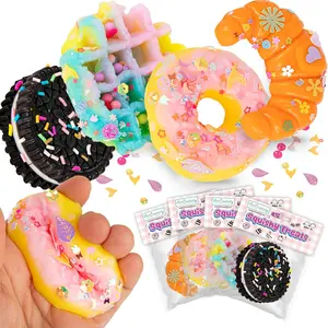 Squishy Treats Fidget Toys for Kids and Adults - 4 Pack - Super Soft Squishy Dessert Include Sandwich Cookie, Donut, Croissant, and Waffle - Squeeze Toys for Stress Relief and Anxiety