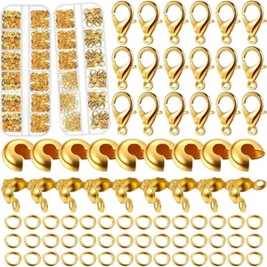 900 count  Making Accessories Set with 120 Half Round Open Crimp Beads 270 Bead Tips Knot Covers 450 Open Jump Ring Connectors and 60 Lobster Claw Clasps for DIY  Bracelets Necklaces