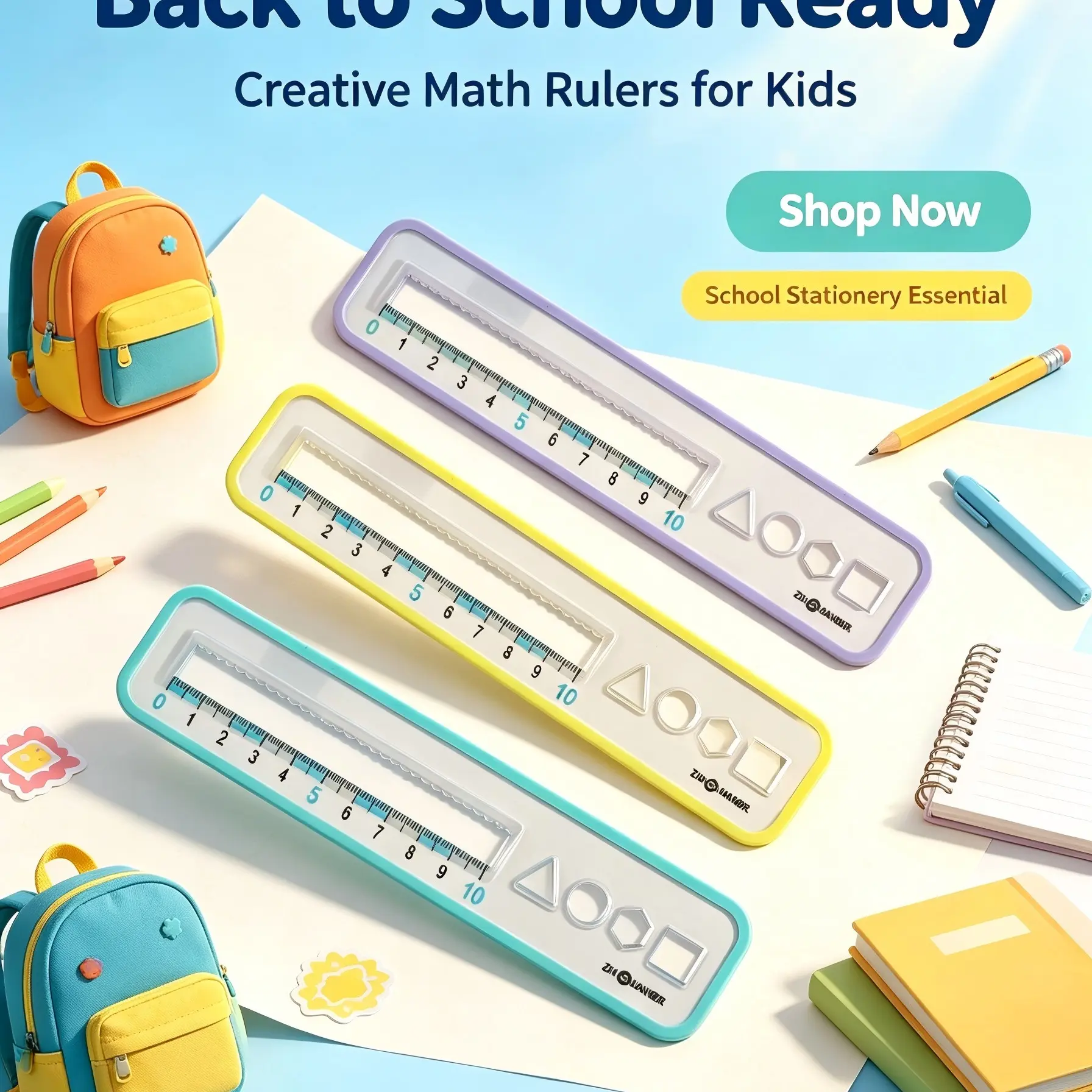 Set of 3 Rulers, Soft Macaron Colors, Durable Measurement & Geometry Drawing Tool, Ideal for Kids' Daily Use, Fun & Practical Design
