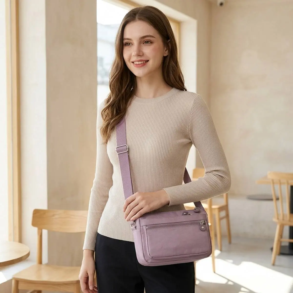 Women's Nylon Crossbody Bag - High-Capacity, Multi-Function Messenger Bag with Zipper Closure, Multi-Pocket, Adjustable Strap, Cold Wash Compatible for Daily Use