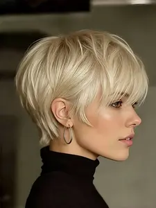 Fashion Full-Head Golden Short Pixie Cut Wig for Women, Synthetic Heat Resistant, Suitable for Daily Wear, All Seasons