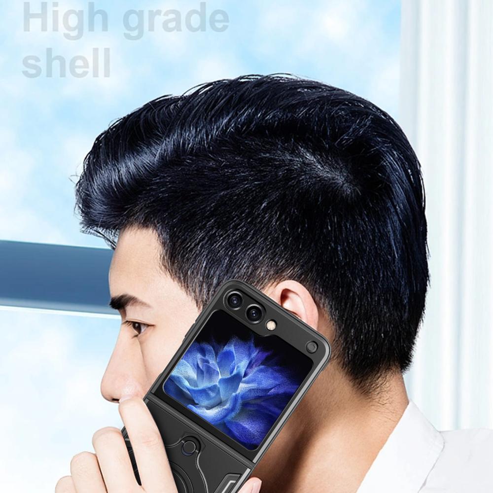 Magnetic Slide Camera Cover Phone Case, 1 Count 360 Degree Rotatable Kickstand Armor Ring Phone Cover, Phone Accessories for Samsung Galaxy Z Flip 4 5 6