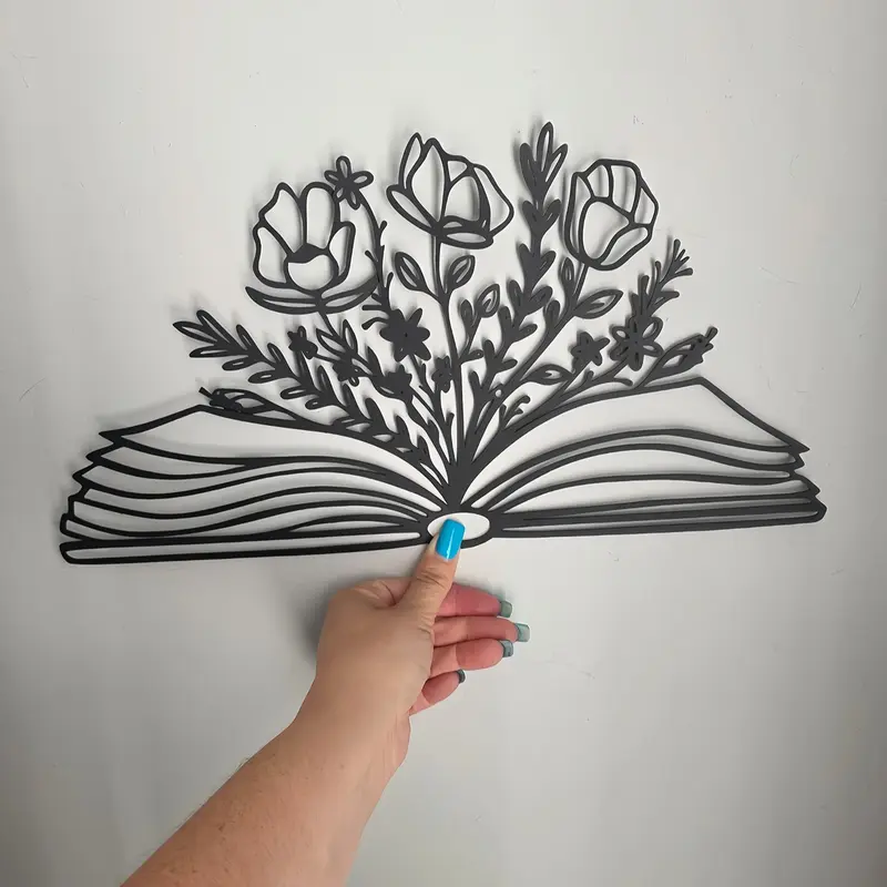 Book with Flower Design Wall Art, Unique Artwork, Decorative Artwork, Metal Wall Decor, Minimalist Design Wall Decor, Wall Picture Decor for Home Living Room Bedroom, Decoration Items, Perfect Gift for Book Lovers and Literary Enthusiasts