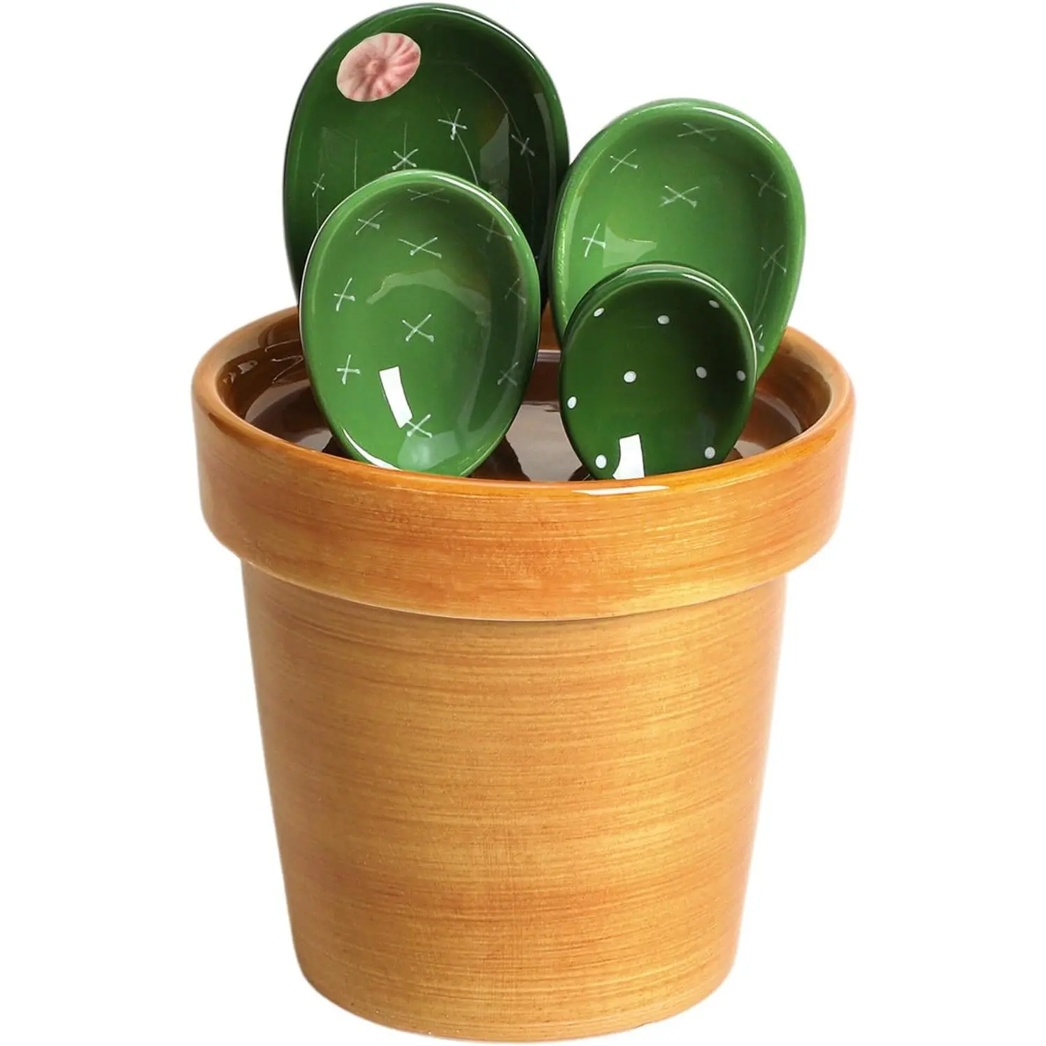 4 count Porcelain Measuring Spoons with Base, Cute Cactus Shape