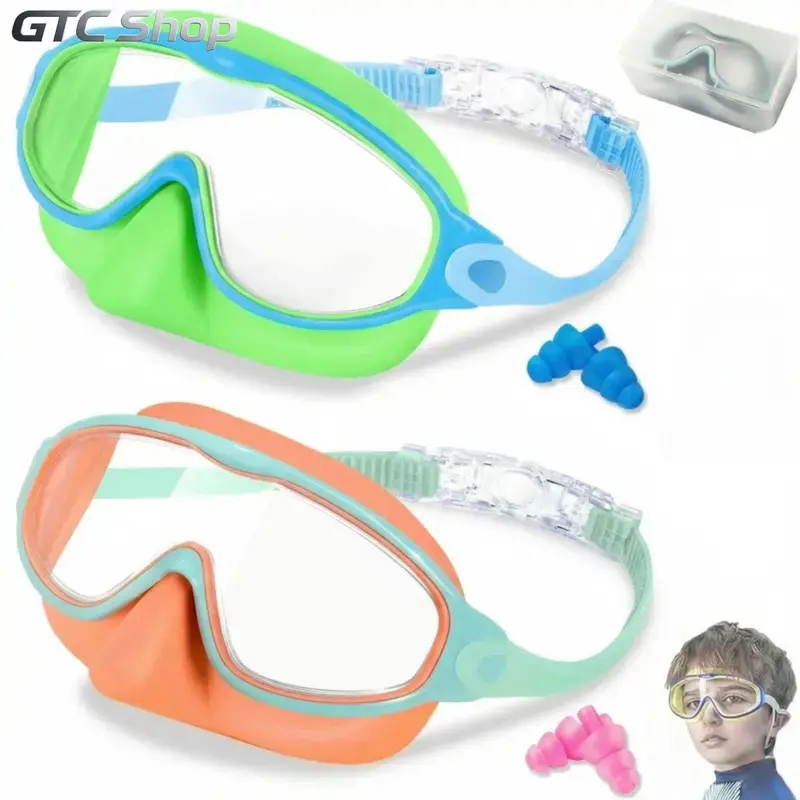 2-Pack Children's Swim Goggles Set - Nose Cover, Anti-Fog Lens, UV-Resistant, UV-Safe, Large-View Pool Eyewear for Ages 3-15, Comfortable for Summer Water Activities
