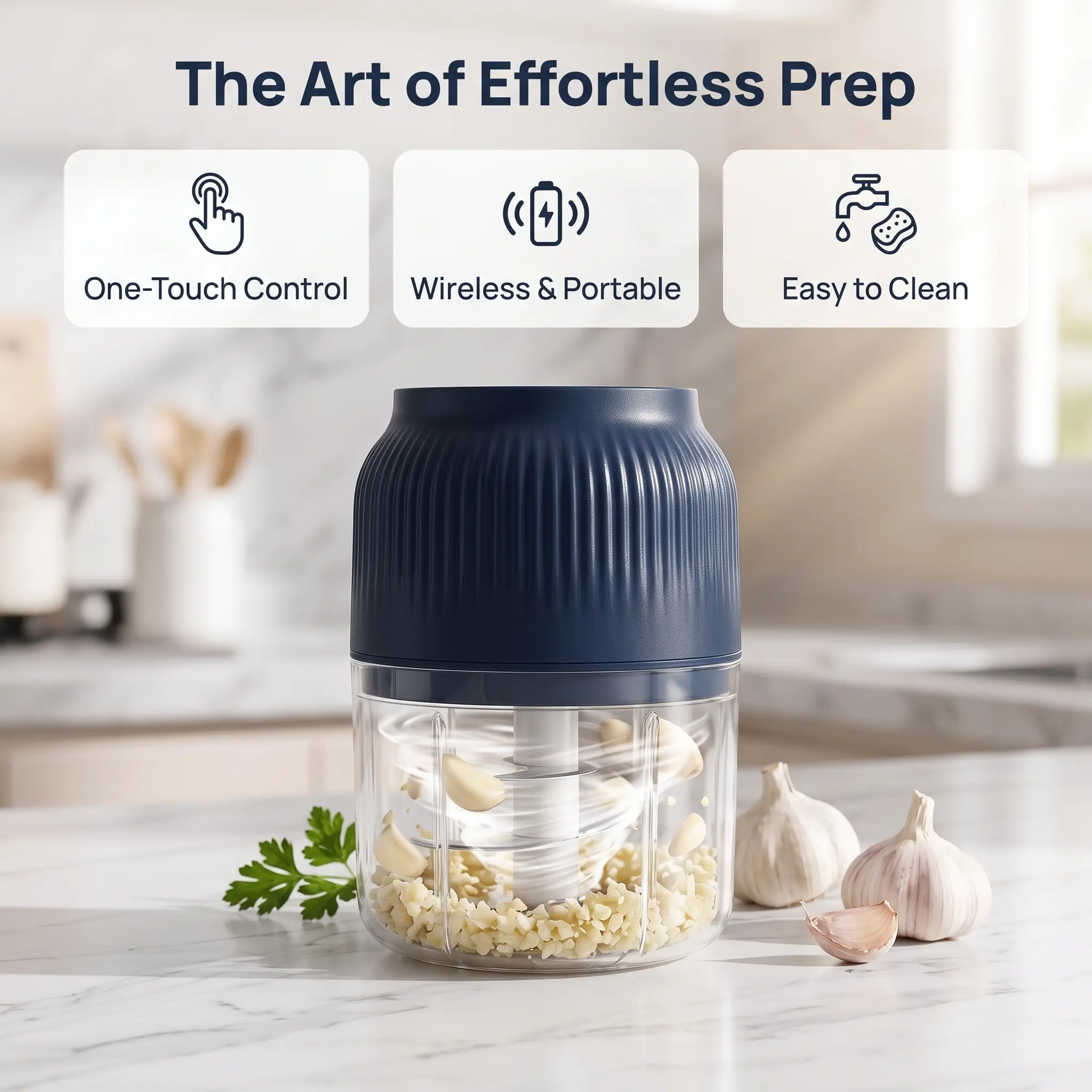 Portable USB Rechargeable Electric Mini Food Chopper, Wireless Lithium Battery Powered Meat Grinder, Multipurpose Garlic Masher for Minced Meat, Onion, Ginger, Chili & Vegetable Prep