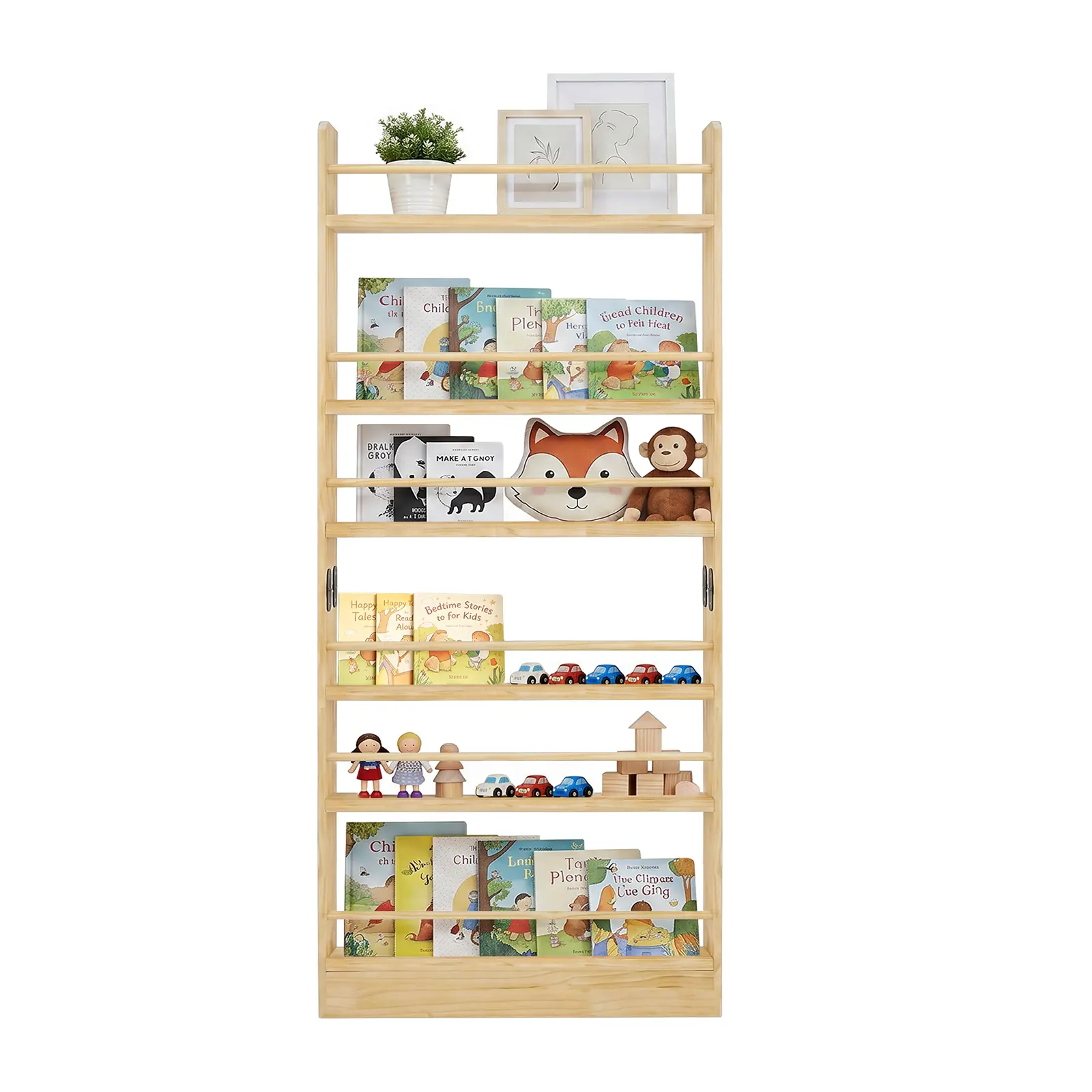 ARCH 6-Tier Behind Door Solid Wood Bookshelf, 68.38" Tall Slim Open Storage Bookcase, Wall Mounted Space-Saving Display Shelf for Kids Bedroom Living Room Playroom, Natural Wood Finish, 31.5"L x 4"D, Wood Color Options, Solid Wood Material