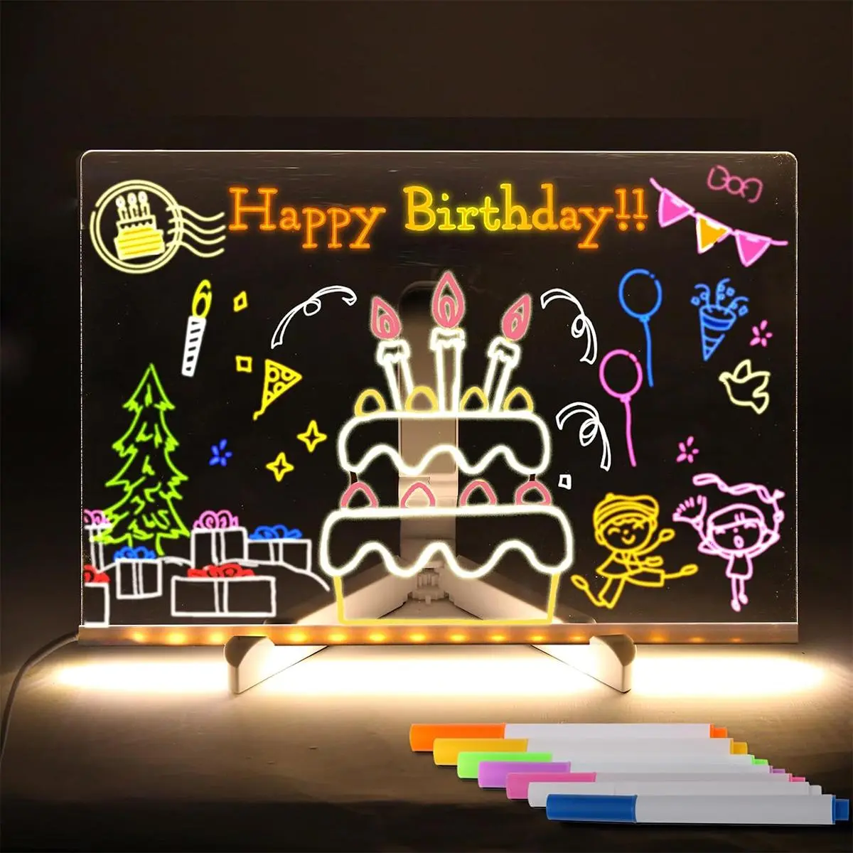 LED Note Board Light with 7 Colors Pen, USB Powered Acrylic Dry Erase Board Light, Dry Erase Board Light with Stand, Memo LED Letter Message Board Light