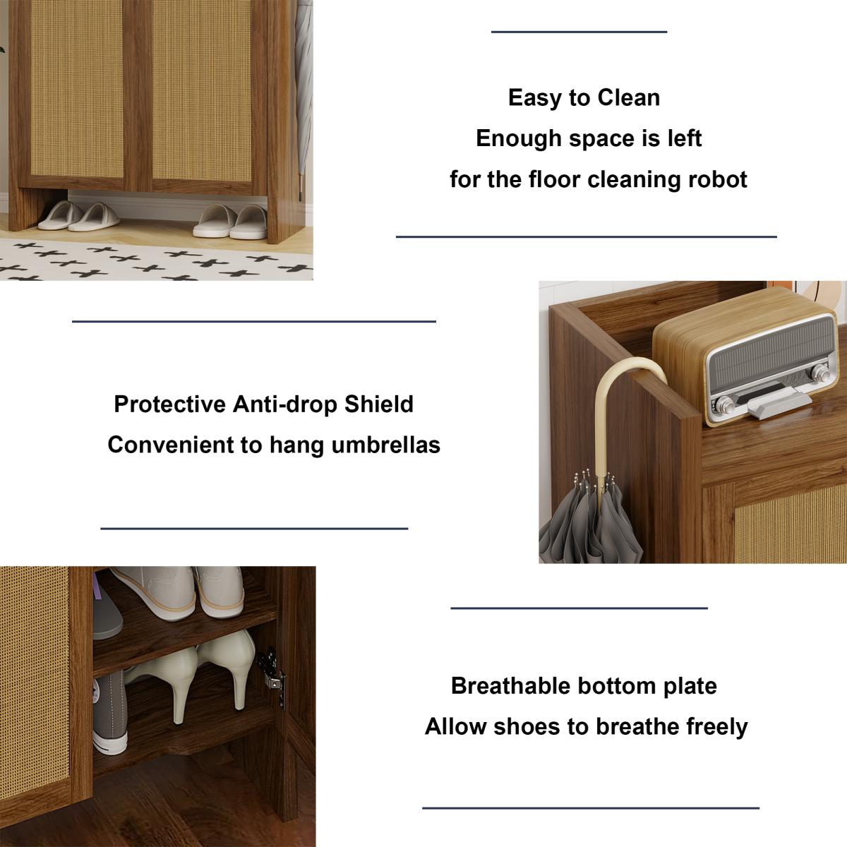 42.5" Tall Rattan Shoe Cabinet with Doors, 6-Tier Shoe Storage Cabinet with Adjustable Shelves, Wooden Freestanding Shoe Organizer Shoe Cabinet for Entryway,Hallway,Living Room (Walnut)