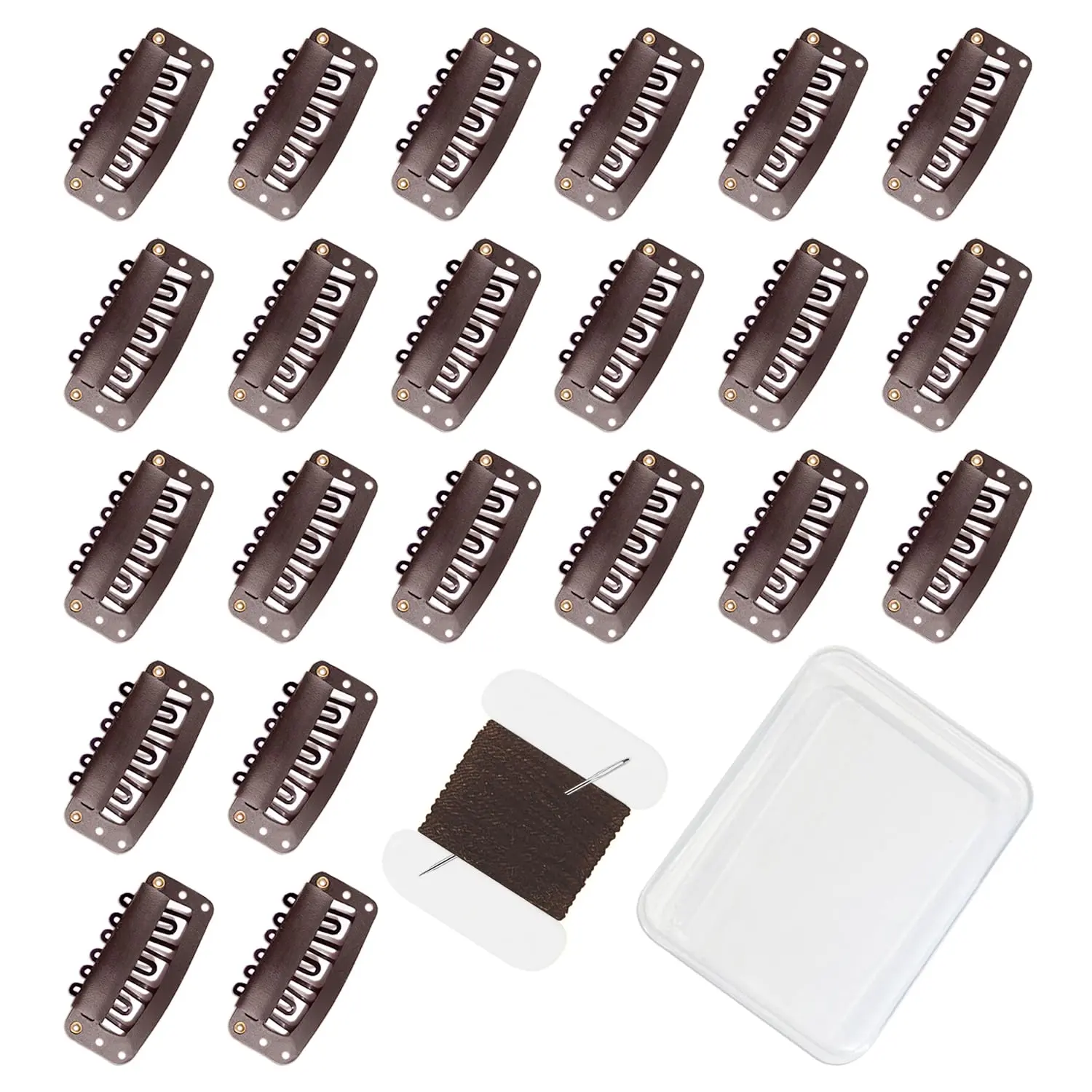 22 count 32mm Hair Extensions Clip Ins 6- U-Shape Black Hair Clips, with DIY  and Thread Kit - Snap Hair Clips for Wig Clips