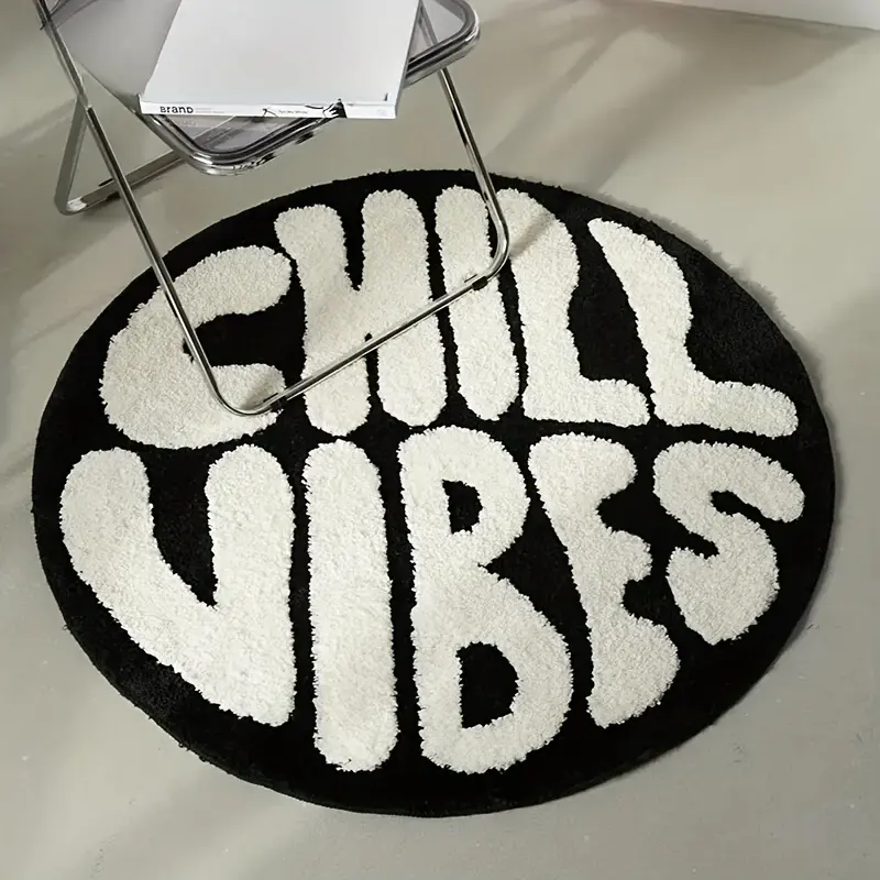 Velvet 1pc Fashionable and Minimalist Bedroom Bedside Round Rug, Exquisite Ins-Style Soft Fabric, Washable and Comfortable Carpet, Modern Creative Letter Pattern Home Decor Rug, Artistic Black and White Tone Design Area Rug, Outdoor Rug