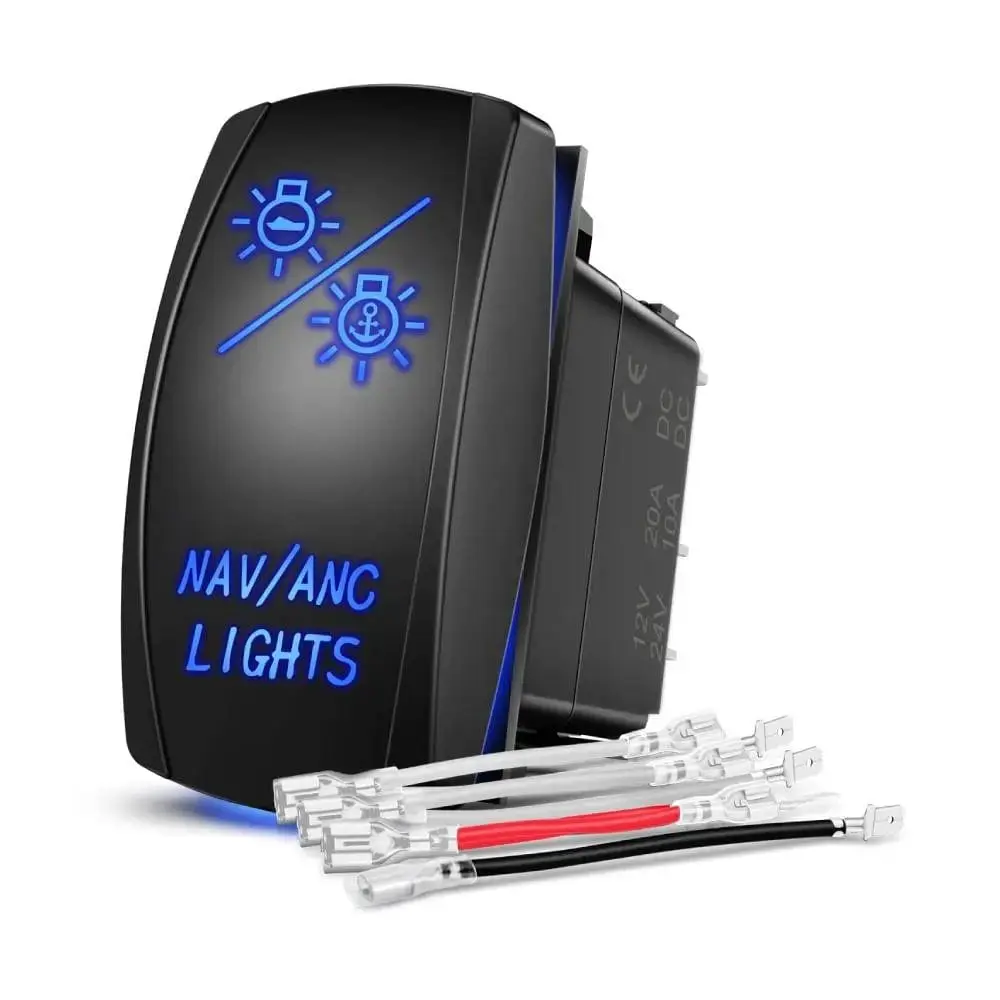 Nilight 7-Pin DPDT Waterproof Rocker Switch, ABS+PC Material, Momentary On/Off Function, Load Controls, for NAV/ANC Lights, with Installation Kit & Rocker Switch Panel, Blue (Automotive & Motorcycle Electrical Accessory)