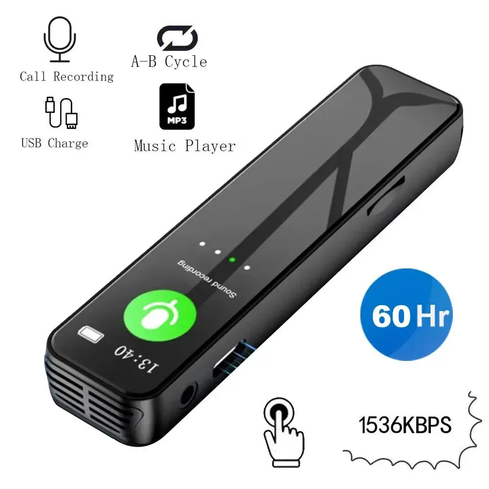1536kbps Voice Activated Recorder Long Time Audio Recording Digital Voice Recorder WAV MP3 Player Noise Reduction Dictaphone