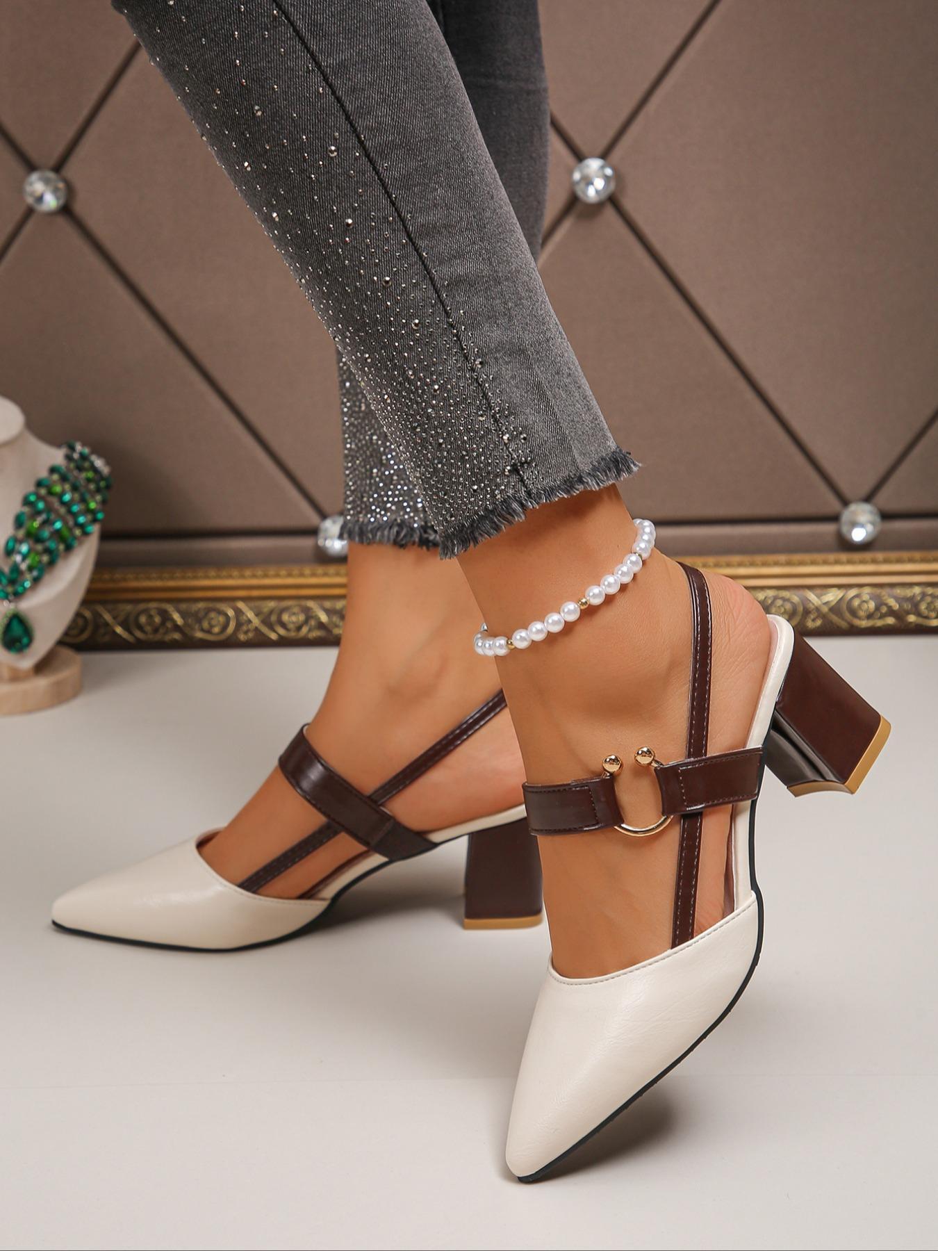 Fashionable Solid Color Slingback Heels, 1 Pair Elegant Pointed Toe Heels for Daily Wear, Casual Versatile Women's Shoes