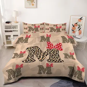 Leopard Print Letter M Comforter Set, 2/3Pcs Preppy Style Bedding Set, Soft Quilted Quilt, Perfect Preppy Bedroom Teen Girls Room Home Decor, Ideal Gift Leopard Print Lovers. 1 or 2 Pillowcase, No Filling