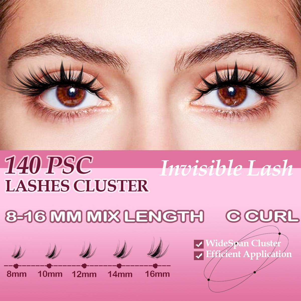 Eyelash Extension Diy Lash Kit, 1 Set Individual Lashes Cluster with Lash Bond & Seal, Remover and Lash Applicator Brush Tool for Self Application at Home, Makeup