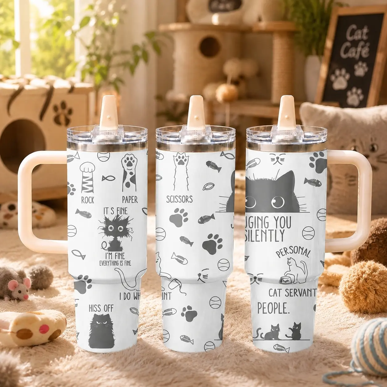 Sarcastic Animal Humor Funny Quotes Water Bottles 40oz Stainless Steel Insulated Tumbler with Handle & Flip Straw Lid, Leakproof Travel Cup for Water, Coffee & Daily Drinks, Fits Car Cup Holder for Gym, Office, Work & Travel