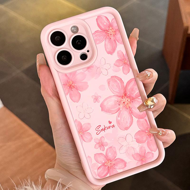 One Pink Floral Pattern Phone Case, Shockproof and Drop-Resistant Protective Cover, Full Coverage Pink TPU Case Suitable for iPhone XR 11 12 13 14 15 Series, Unique Design Protection Protector Casing Smartphone