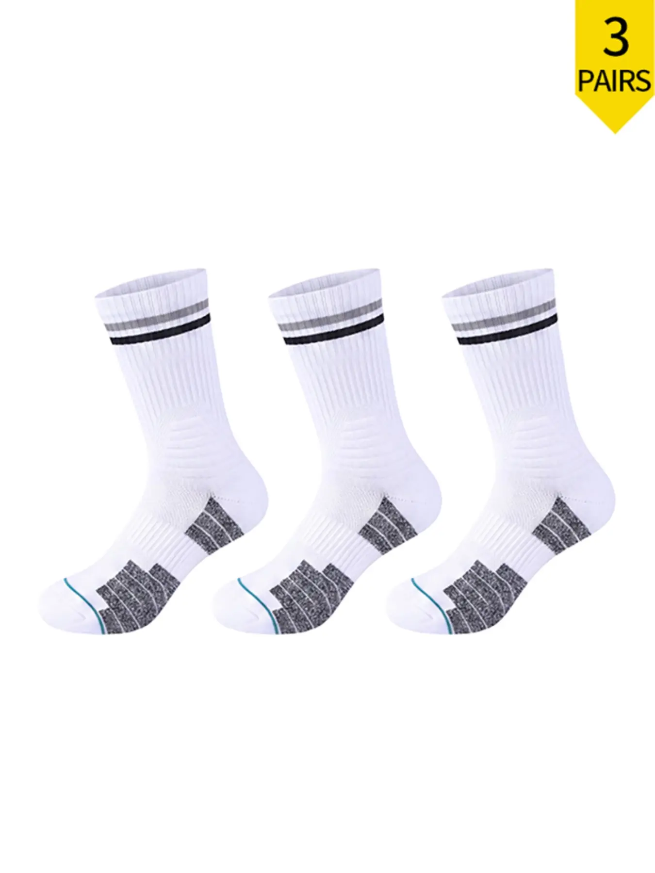 【3 pairs】Unisex Striped Mid Calf Socks Breathable Cushion Durable Running Gym Outdoor