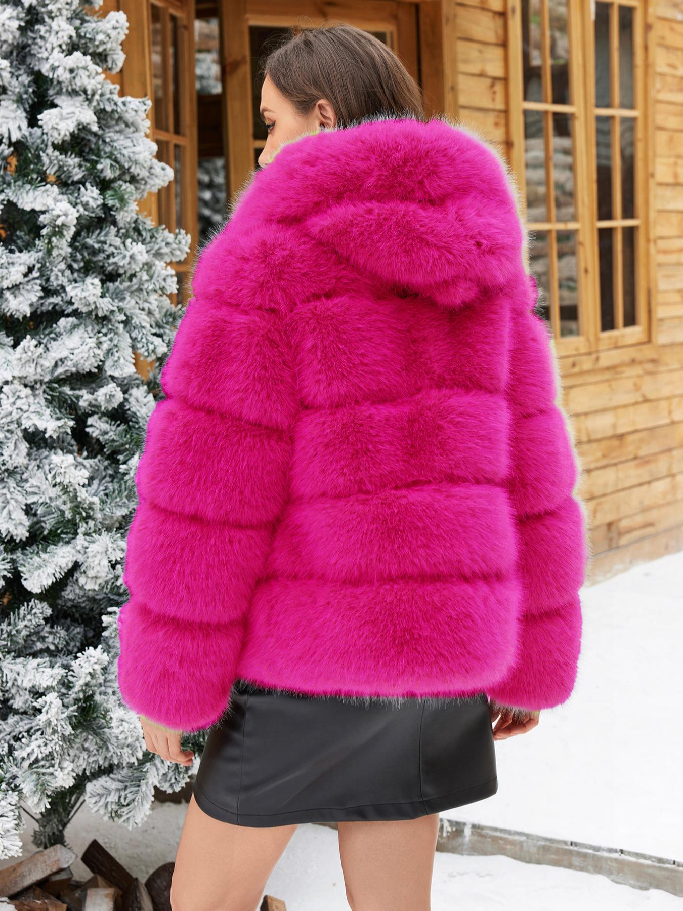 Women's Solid Color Faux Fur Jacket, Casual Long Sleeve Thermal Outerwear for Fall & Winter, Women's Clothing for Daily Wear