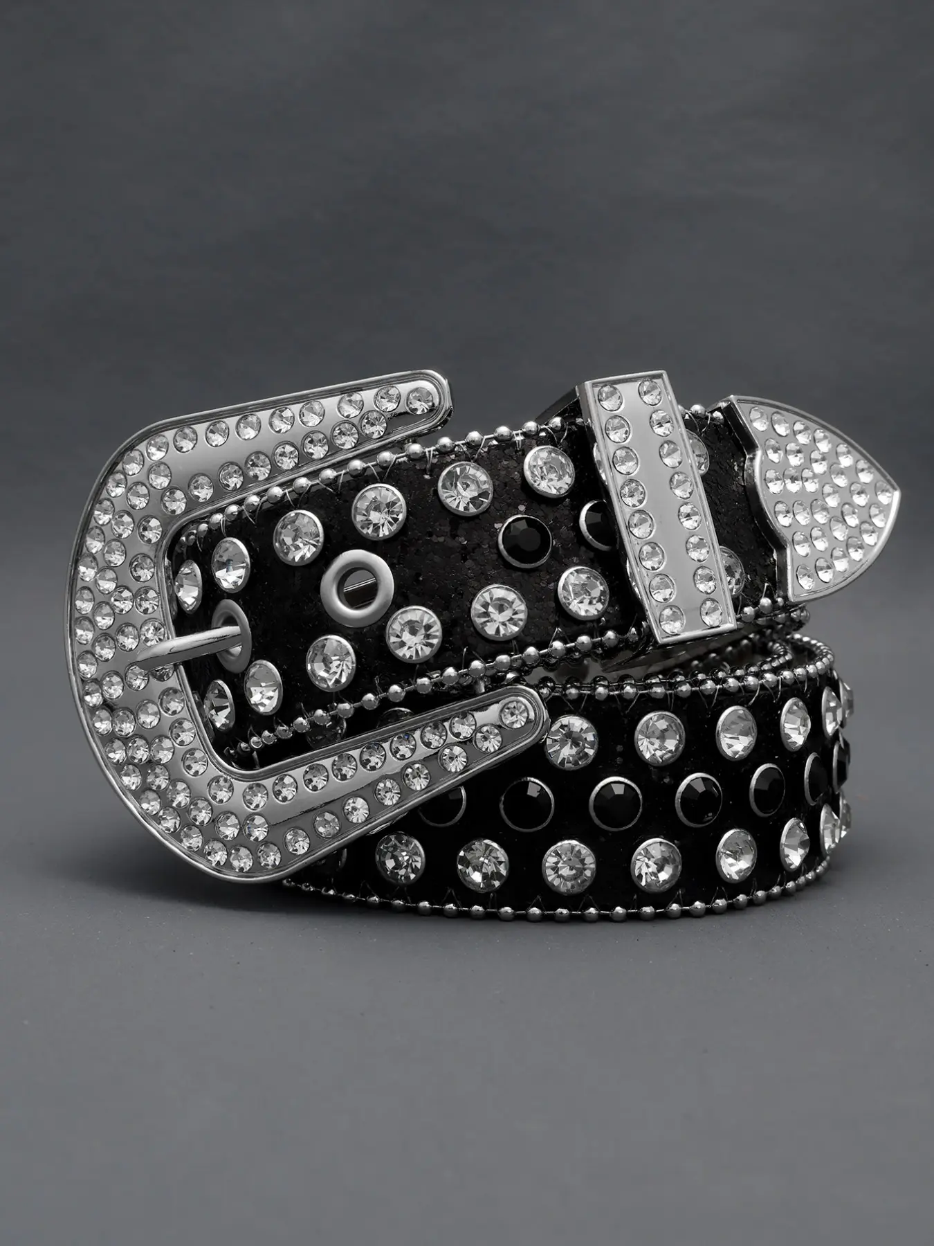1pc Luxurious Western Cowboy Belt, Rhinestone Buckle, Mix Color, 3 Rows Diamond, Unisex Waistband for Daily Use