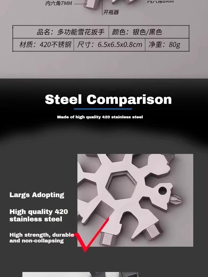 Multifunctional Snowflake Wrench Keychain Portable Hexagon High Carbon Steel Octagonal Mini Wrench Tool Universal Portable