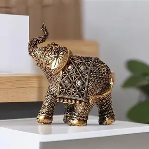 Lucky Wealth Elephant Decorative Statue, Resin Art Craft, Home Living Room Office Coffee Shop Decoration, Tabletop Display, Entryway Ornament