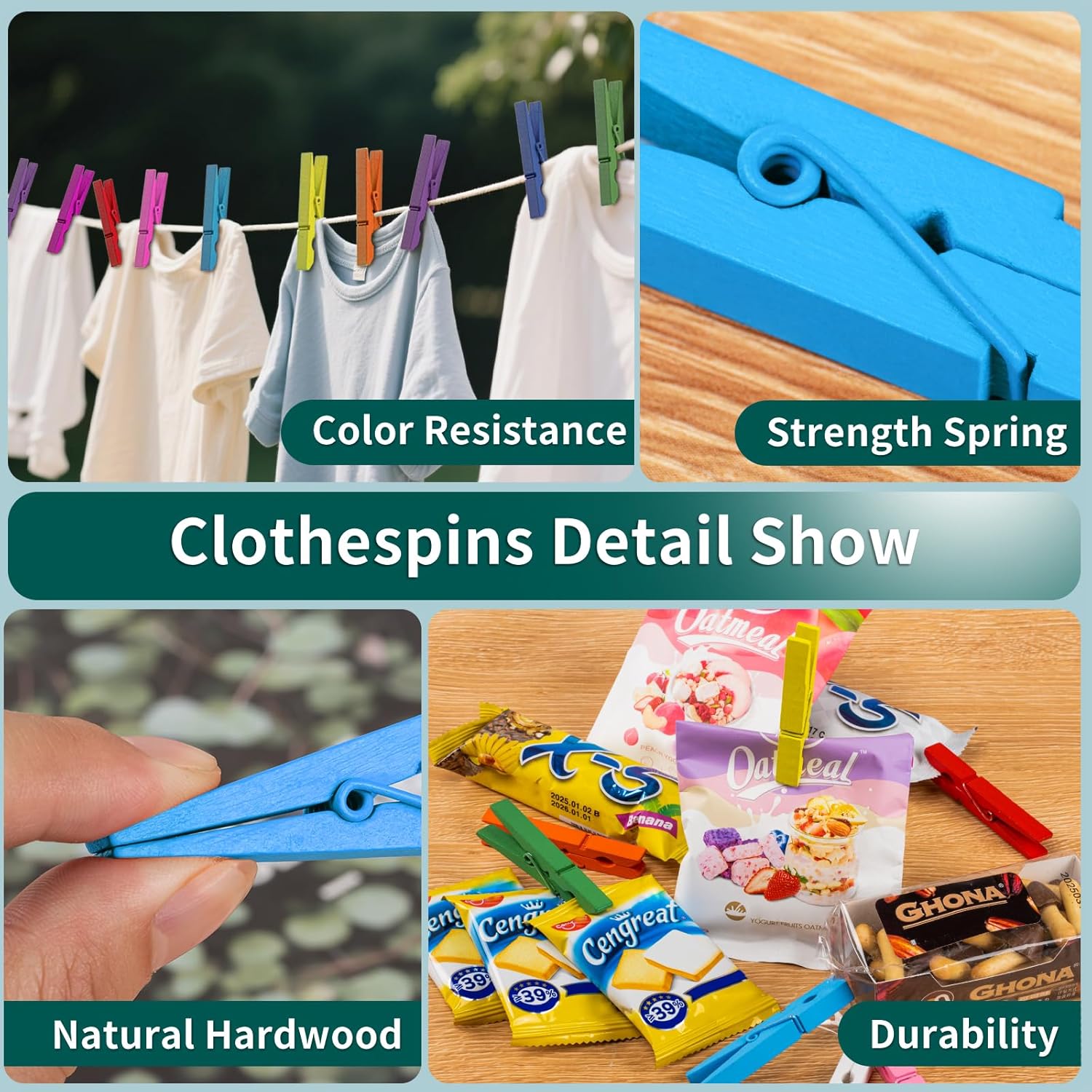 100 count Colored Clothespins Wooden 2.9 Inch Rainbow Color Crafts Decorative Clips for Scrapbooking, Photographs and Hanging Outdoor Clothes, 10 Each of 10 Colors