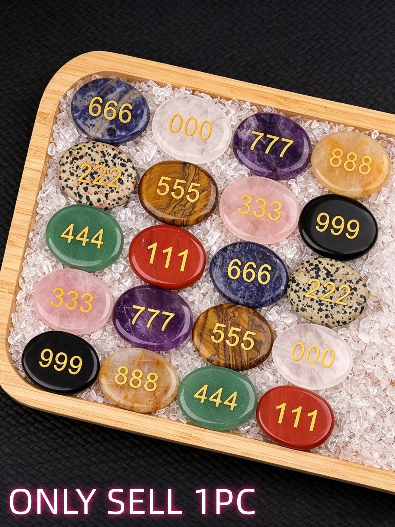 1pc Natural crystal hand-carved angel number plate 000-999, melancholic stone palm-shaped crystal, oval smooth-polished thumb pocket stone, used for manifesting meditation, chakra relaxation, spiritual healing, crystal gift, home decoration