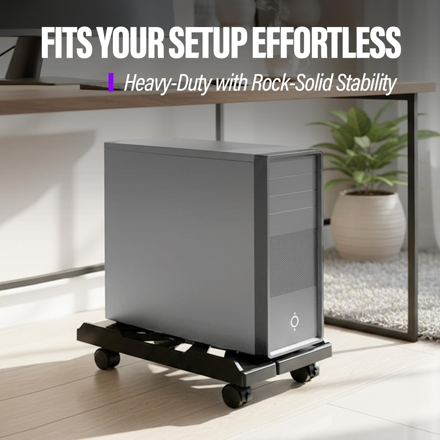 Adjustable  Tower Stand with Locking Wheels | Mobile CPU Holder for Floor or Under Desk | Fits PC Towers 8.7"-11.8" Wide | Rolling  Case Stand for  Office & Gaming