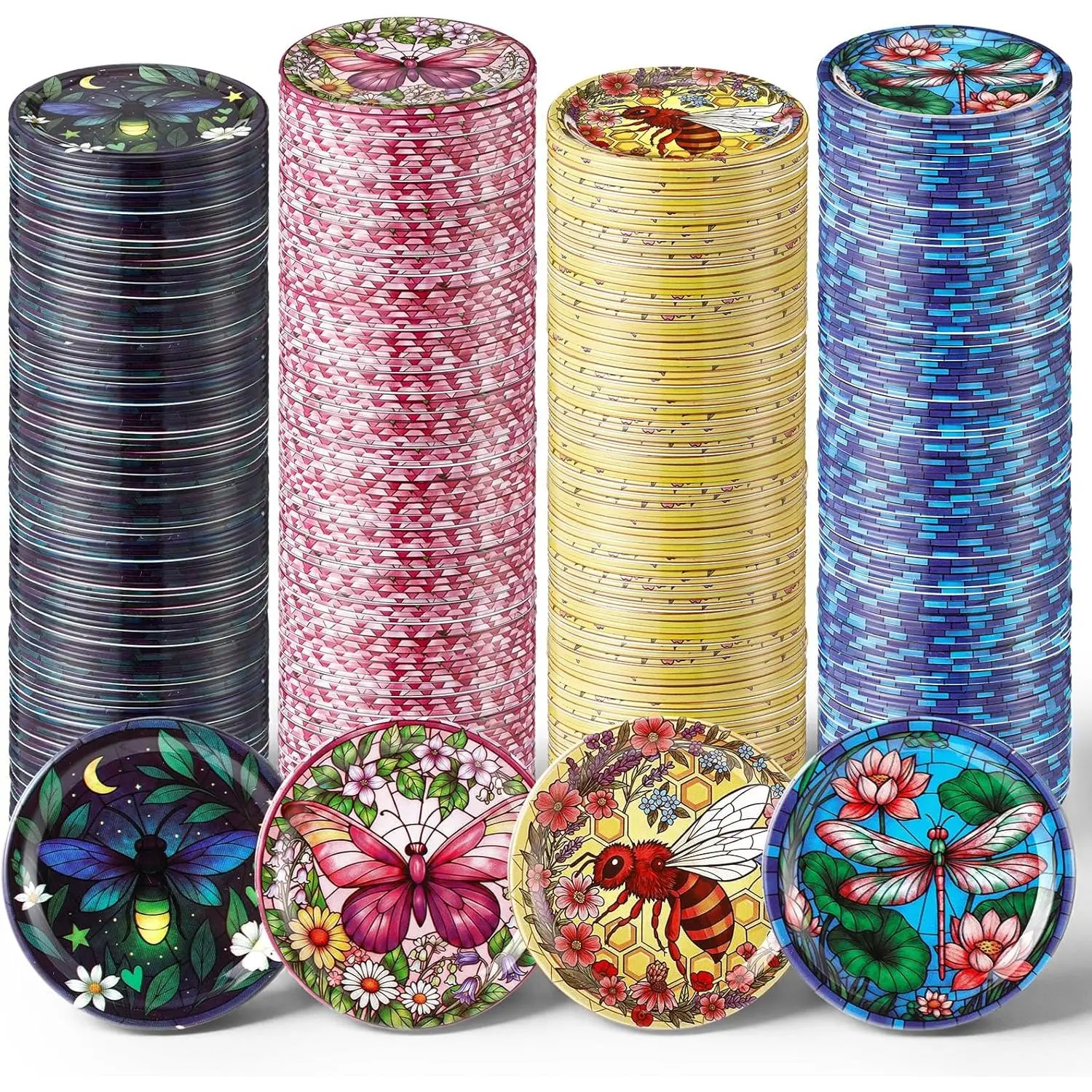 120 Pack Regular Mouth Canning Lids, 4 Style 2.75'' Decorative Mason Jar Lids Rust-Resistant Tinplate Lid for Food Jam Fruits Storage Canning Supplies (Stained Glass Style)