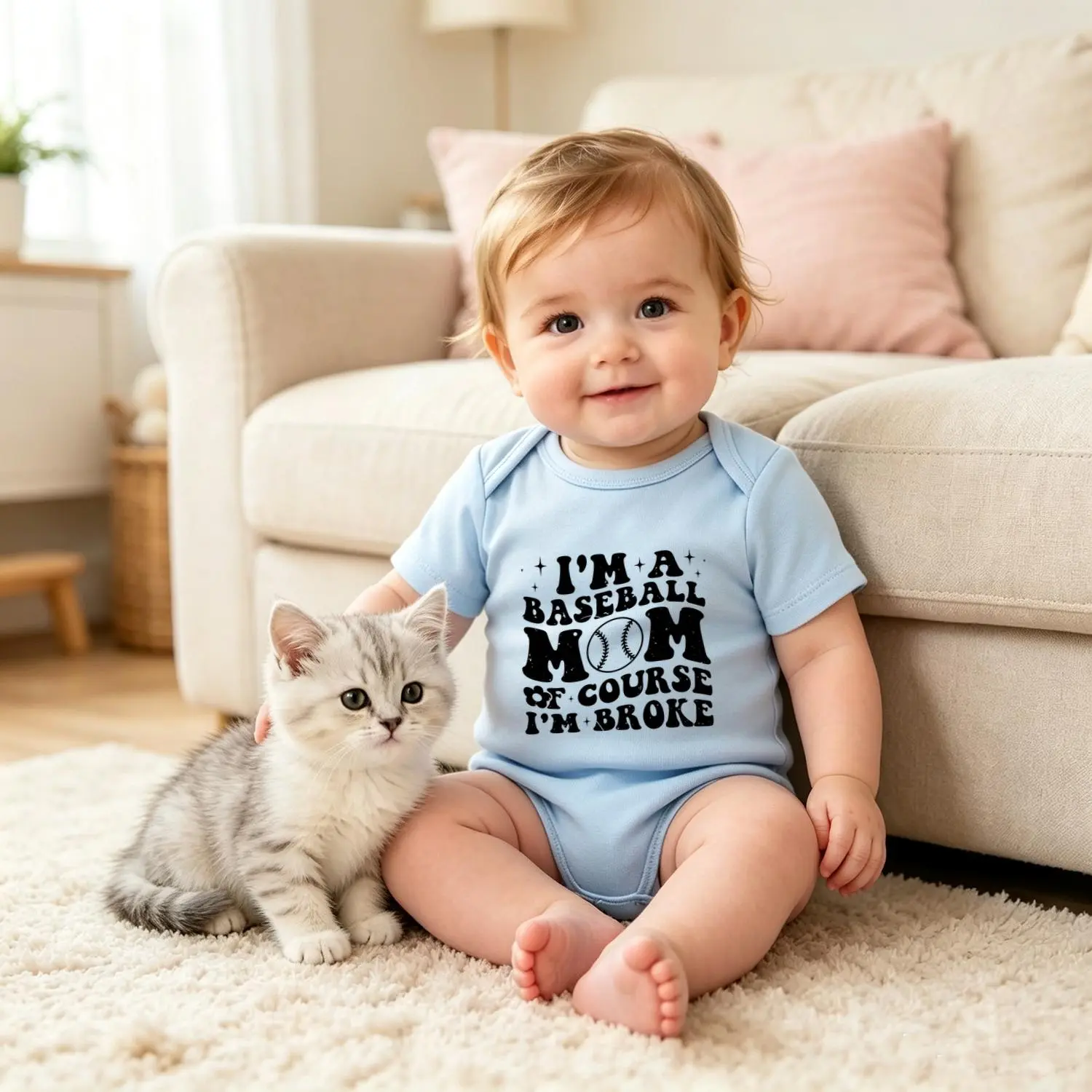 Infant Baby Boys Girls Short Sleeve Bodysuit Retro Baseball Graphic Onesie "I'm A Baseball Mom Of Course I'm Broke "Funny Sports Mom Slogan Newborn Summer Casual Jumpsuit