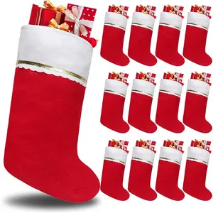 12 Pack 19 Inches Felt Christmas Stockings, Red and White Hanging Ornaments with White Cuff Gold Trim for Family Christmas Holiday Decorations