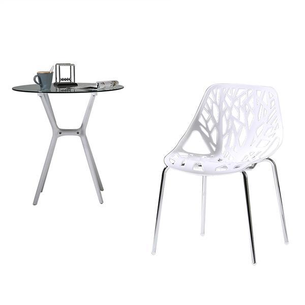 4pcs Modern Stackable Chair Set of 4,Kitchen White Dining Chairs,Birch Sapling Comfy Chairs for Dining Room,Living Room,Waiting Room (White)