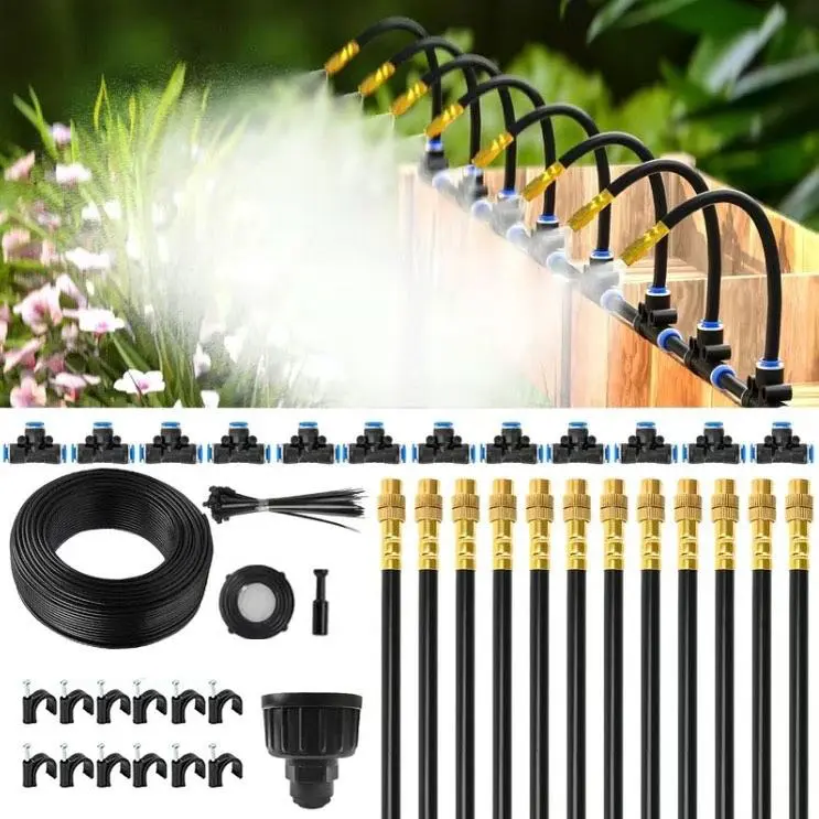 Automatic Drip Irrigation System - 50FT Length, 12 Adjustable Copper Nozzles - Watering Kit for Garden, Lawn, Potted Plants