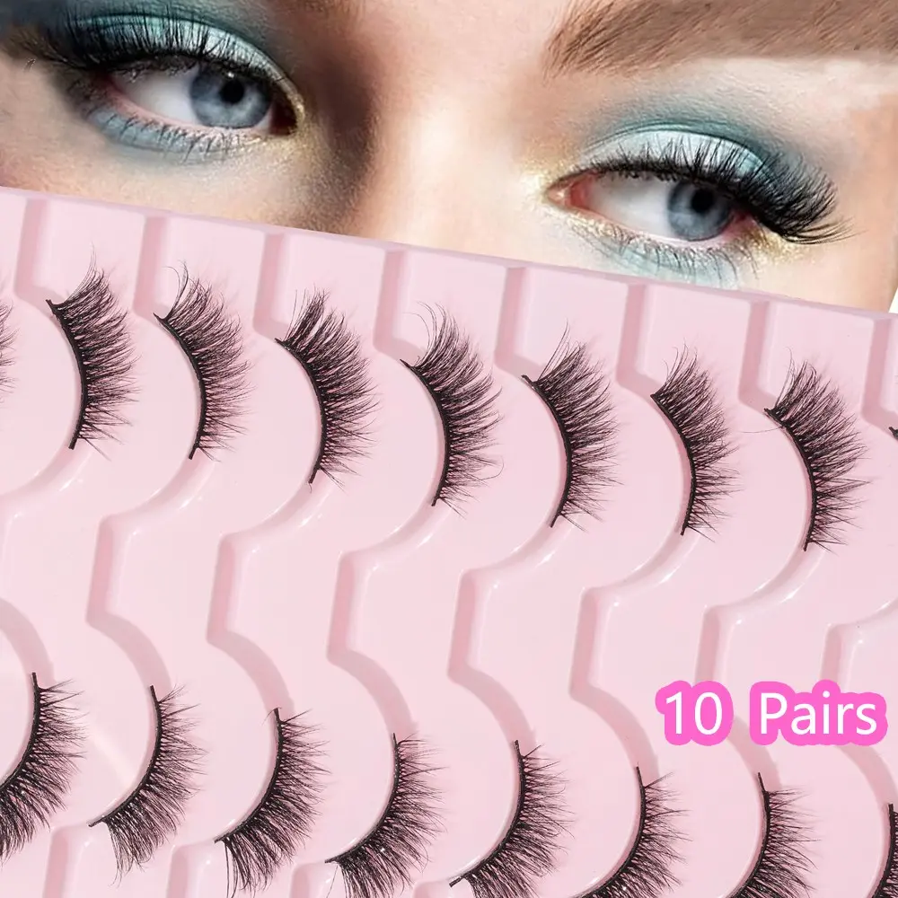 Half Lashes，10 Pairs ,Natural Slim, Cat Eye Effect, Natural Short Accent Lashes, Outer Corner Lashes, 3/4 Lashes, Reusable Eyelash Pack, Makeup