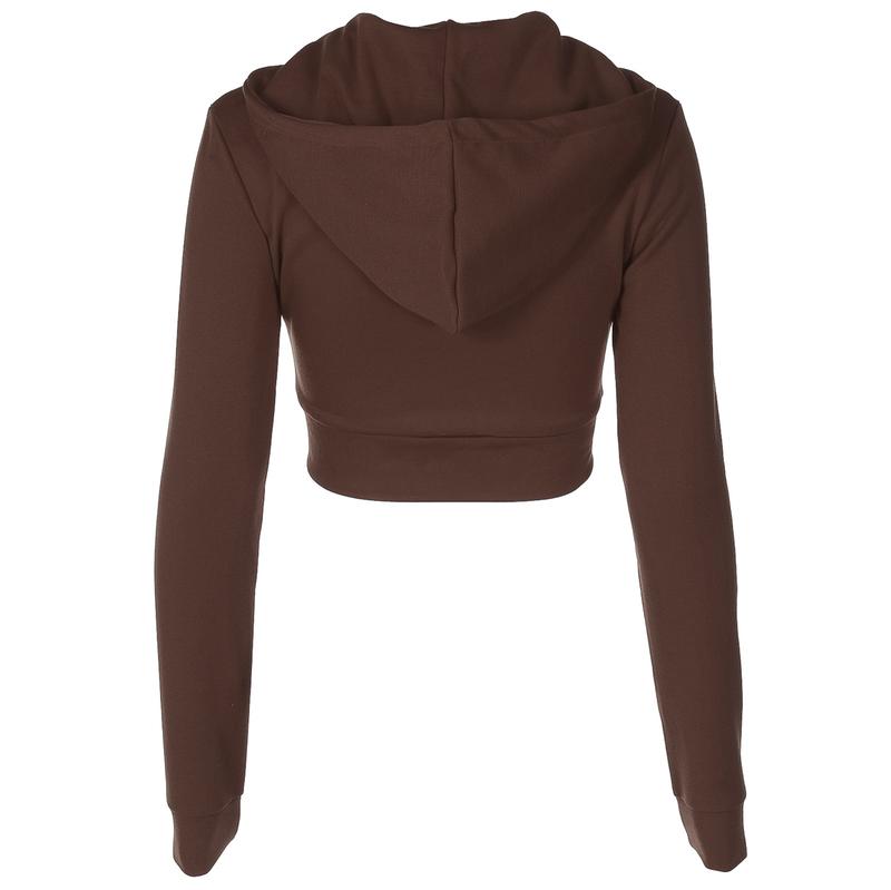 Women's Plain Pocket Zip Up Crop Hoodie, Casual Long Sleeve Hooded Top for Spring & Fall, Ladies Clothes for Daily Wear, Shoulder Hoodies, Casual Sporty Top