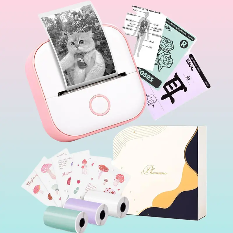 M02X Handheld Mini Ink-Free Rechargeable Battery Bluetooth Wireless Printer Portable, Connects to Smartphones for Photos, Notes, Daily Study Printing Needs