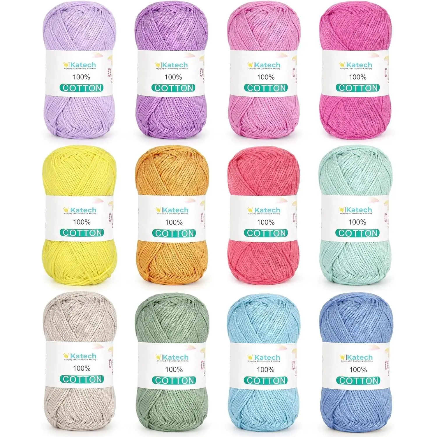 100% Cotton Yarn for Crocheting & Knitting–12-Color of 137 Yards/1.76 oz Baby Cotton Yarn Sport Weight CYC #2-Soft & Breathable-Ideal for Dishcloths, Baby Clothes, Potholders