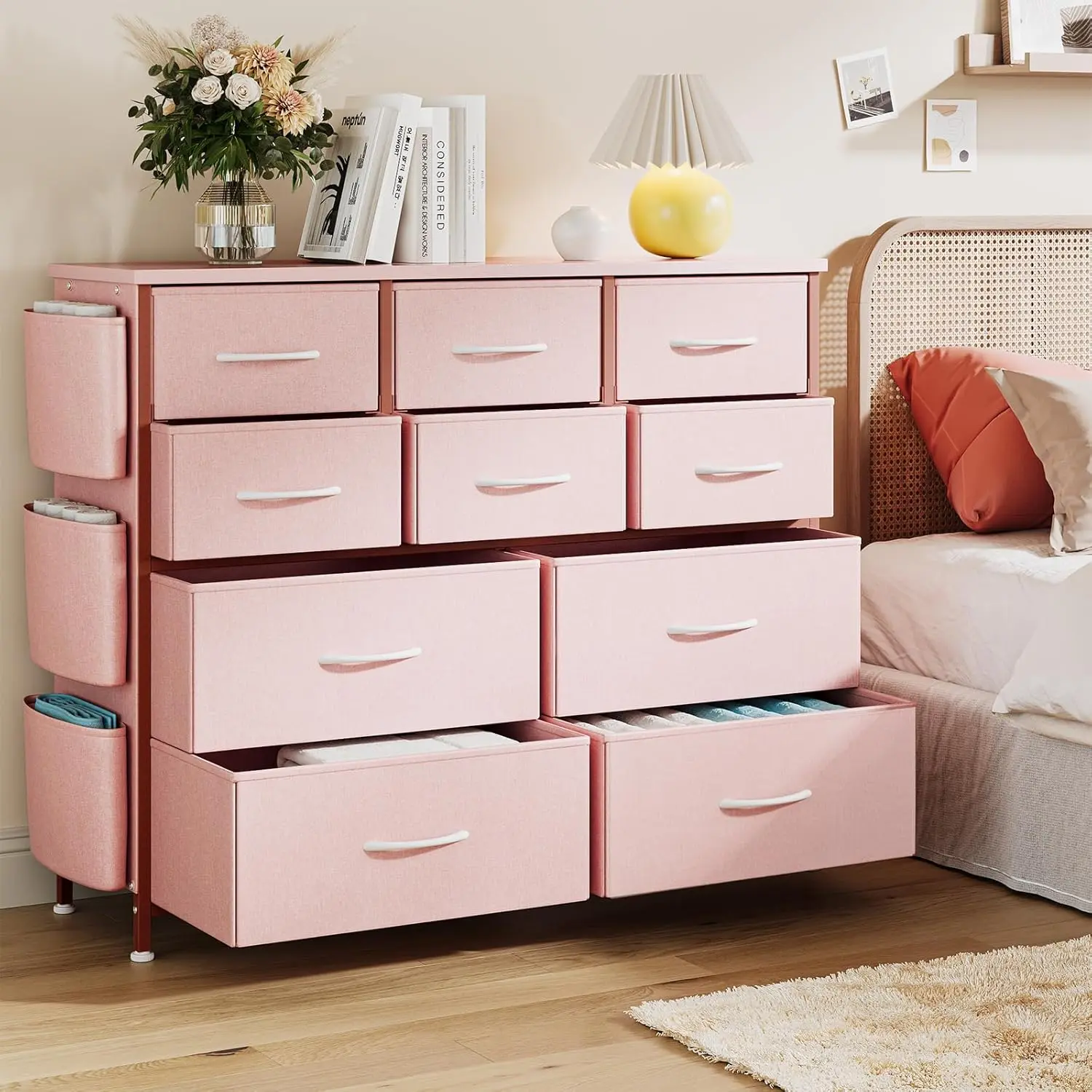 10 Drawer Dresser for Bedroom, Fabric Dressers & Chests of Drawers with Side Pockets, Chest of Drawers for Closet, Living Room, Closet, Hallway