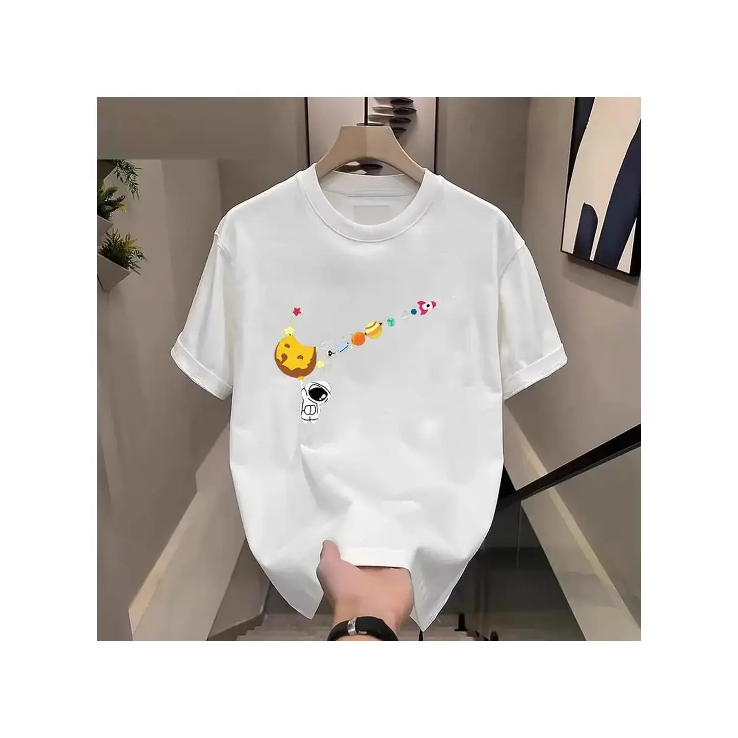 Unisex Space Planet Graphic T-Shirt, 100% Cotton Breathable Galaxy Design, Casual Summer Streetwear Tee for Men and Women, Cosmic Trend Style, Everyday Outfit.Fits All.
