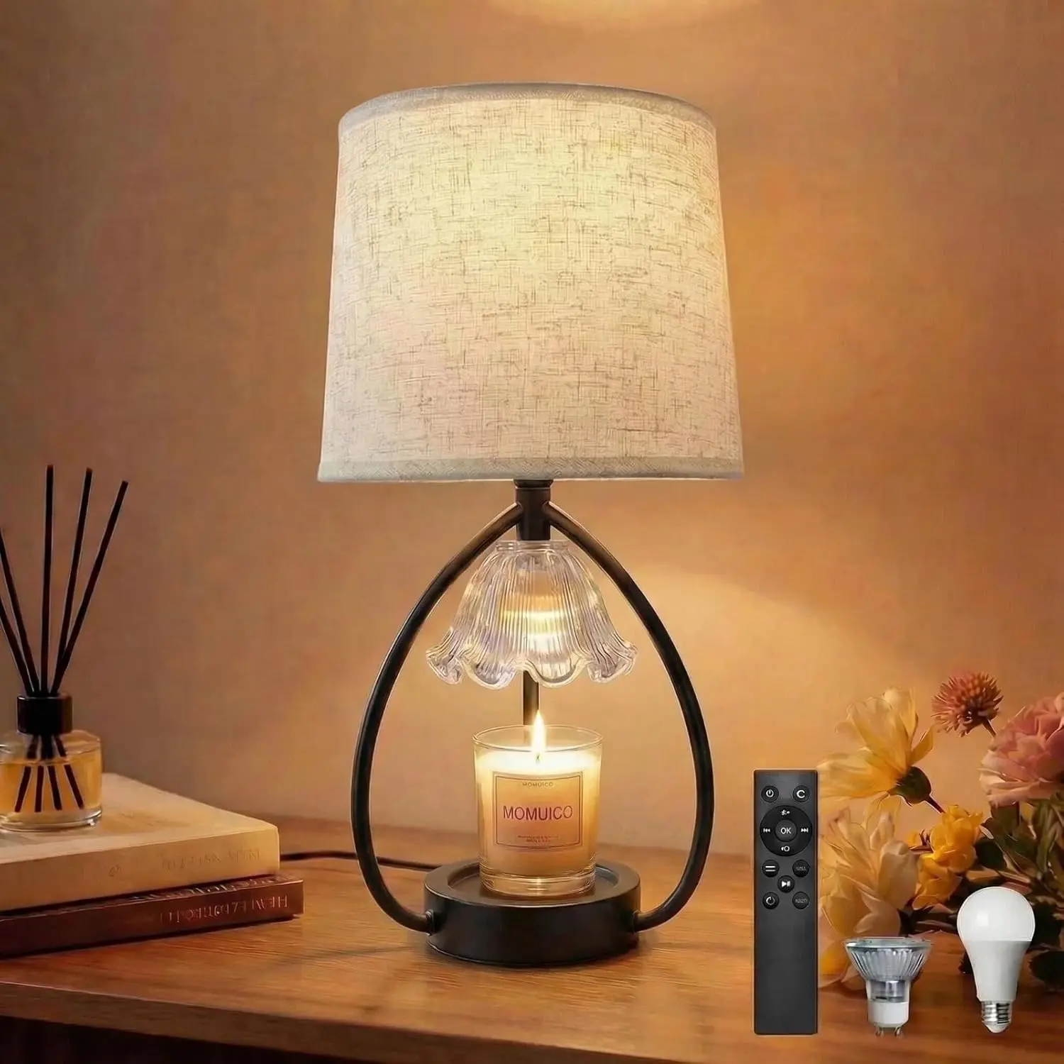2-in-1 Table Lamp & Candle Warmer Lamp - Bedside Lamps with Timer for Bedroom Living Room, 16 Million Color Dimmable (Remote/App Control), Fragrance Lamp, Stylish Home Decor Ideal Gifts for Women