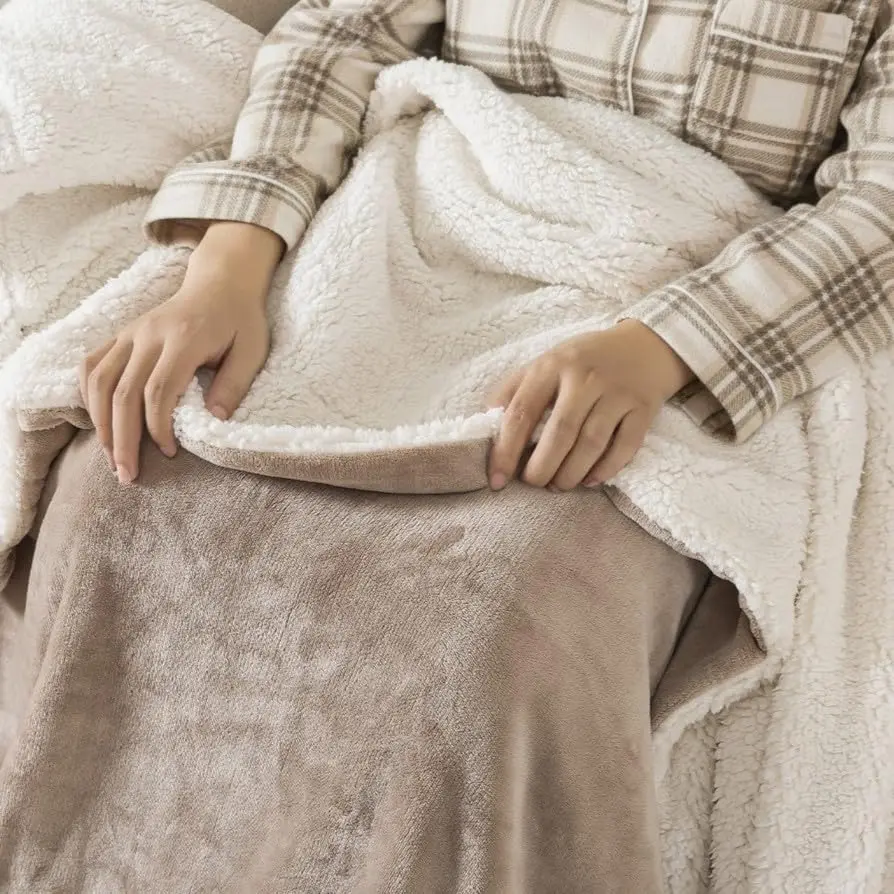 Sherpa Fleece Blankets Fuzzy Warm Throw Blanket Thick Super Soft Reversible Luxurious  Plush for Sofa Couch Bed  Decor  Seasons Winter Blankets Tan Camel Beige 90"x90"