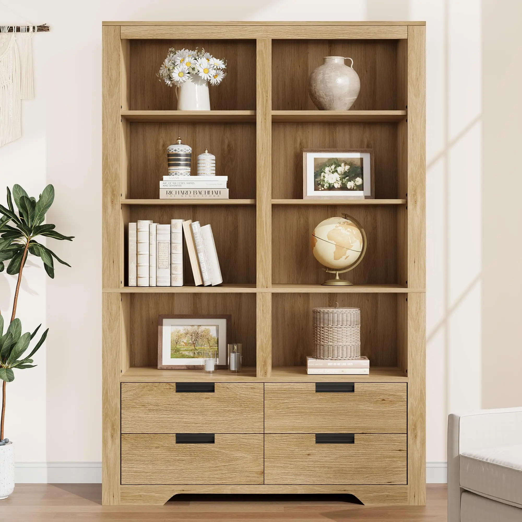 Heavy Duty Tall Office Storage Unit with Wide Shelves and Drawers, Anti Tip Safety Design, Perfect for Living Room or Office, Large Capacity Wood Bookcase
