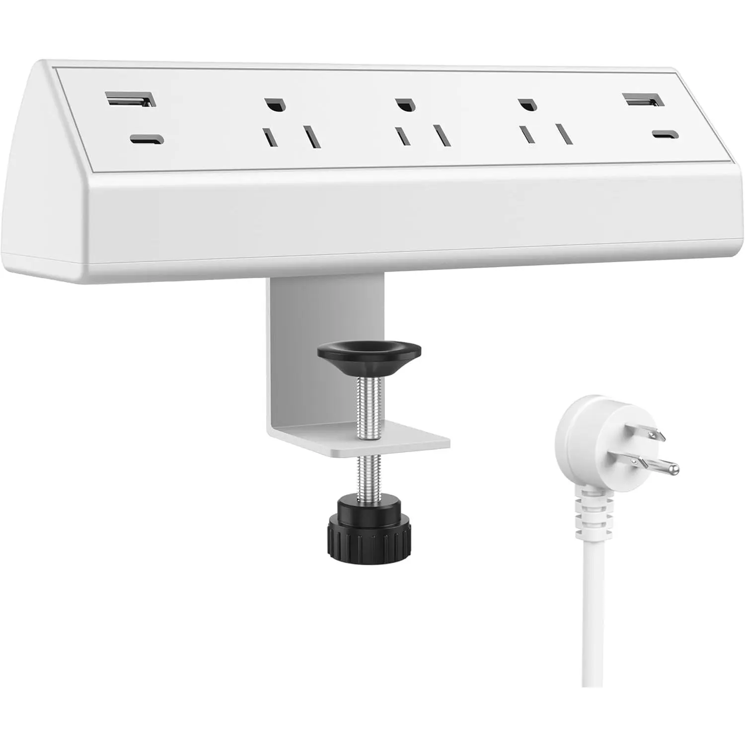 Desk Clamp Power Strip,40W Total Fast Charging Station,2 PD 20W USB C Ports,Desk Edge Mount Surge Protector for Home, Office,3 Outlets,Fit 1.96" Tabletop Edge,ETL Listed,White