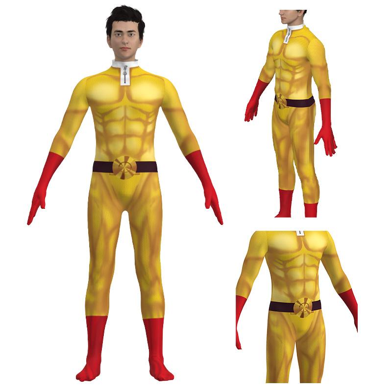 Saitama Cosplay Costume One-Punch Man Jumpsuit, Halloween & Anime Party Full-Body Outfit for Kids & Adults