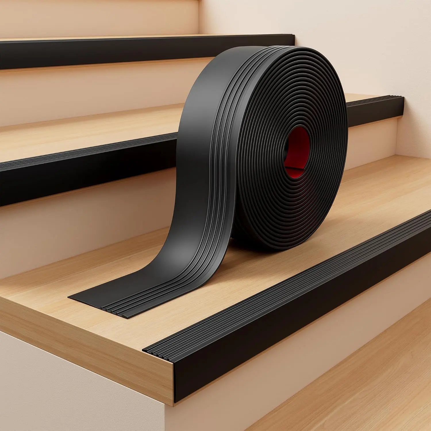 Stair  Trim, 3.3FT Vinyl Anti-Slip Stair Nosing,  & Self-Adhesive Stair  Protector for Indoor & Outdoor Safety, Black