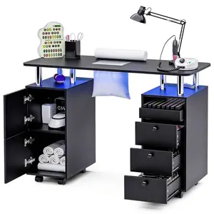 Advwin Professional Rolling Manicure Table Nail Desk For Nail Tech, Beauty Salon Workstation, Nail Technician Desk For Salon Or Home Use